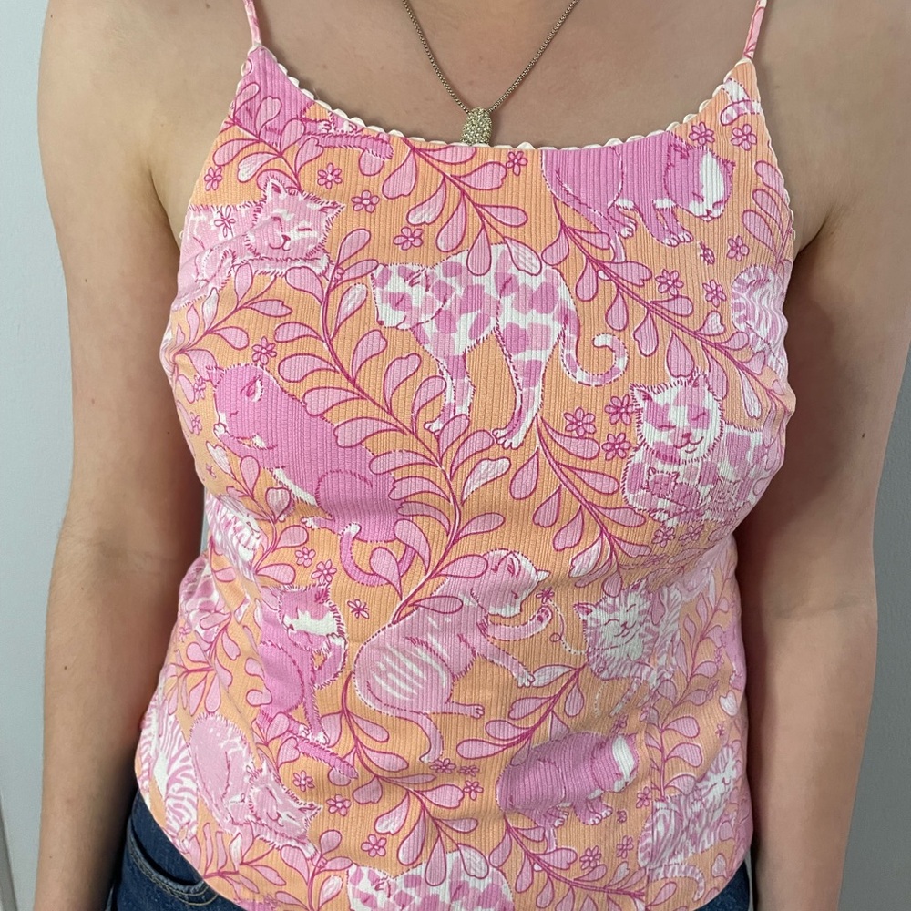 Lilly Pulitzer Vintage Jungle Kitty Print Tank Top